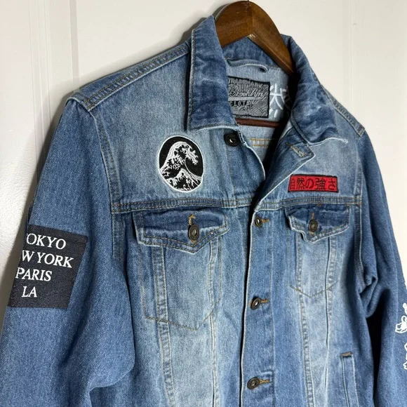 Vintage BROOKLYN CLOTH Survival Of The Fittest Denim Jacket Japanese Sz S - Picture 1 of 10